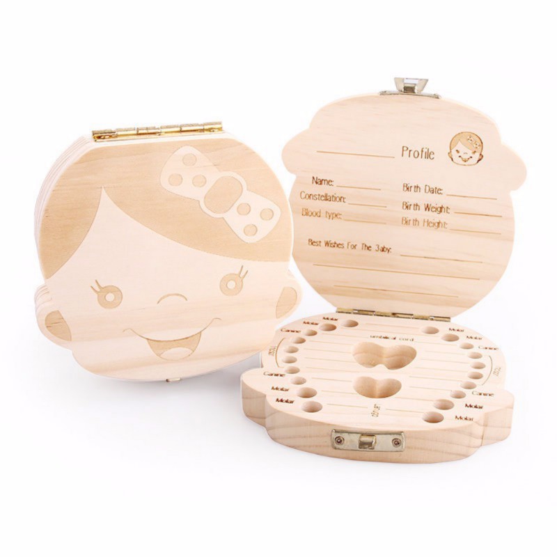 קופסת שיני חלב מעוצבת מעץ עם אפשרות רישום לפרטי הילד